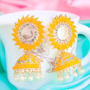 Enchanting AD Stone Embedded Sun Jhumka CZ Earrings - Yellow