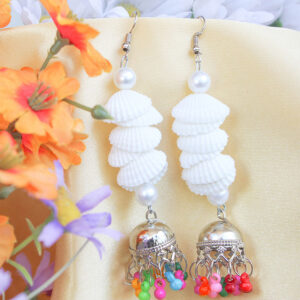 Enchanting Sea Shell & Pearls with Multicolor Beads Dangle Earrings