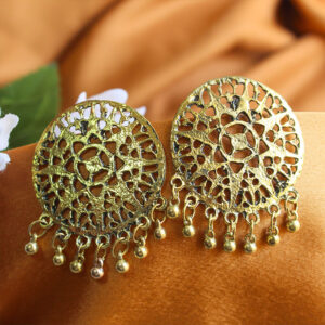 Artistic Circle Star Gold Plated Earrings with Gold Beads - 1.8 Inch Dia