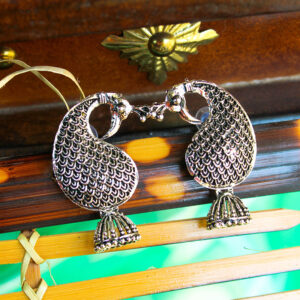 Elegant Artistic Peacock Oxidized Silver Jhumka Earrings