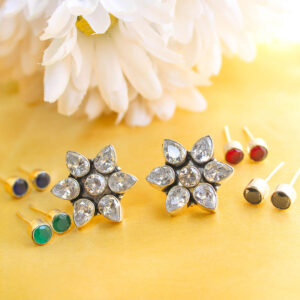 Ad Stone Floral Stud Earrings with Changeable Studs