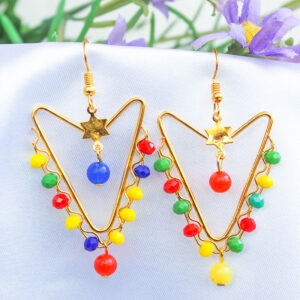 Charming Gold Plated Triangle Earrings with Multicolor Beads