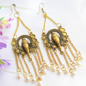 Amazing Gold Plated Lord Ganesha Pearl Dangler Earrings