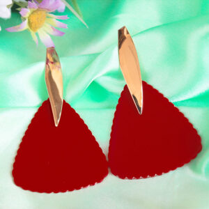 Stunning Geometric Soft Triangle Shaped Dark Red Western Earrings