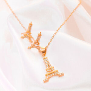 Charming Eiffel Tower with High Quality CZ STones Chain + Earrings Set