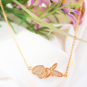 Cute Gold Butterfly + Heart Short Chain