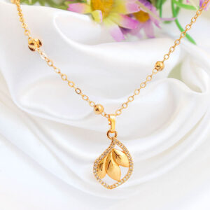 Beautiful Gold Chain with 3 Leaf Shaped CZ Pendant