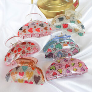 Trendy Cute Curved Heart Glitter Floral Hair Clips