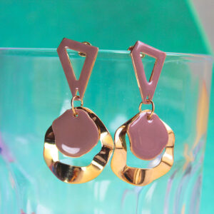 Special Designer Triangle & Circle Gold Plated Lite Brown Dangler Earrings