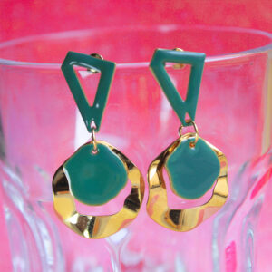 Special Designer Triangle & Circle Gold Plated Green Dangler Earrings