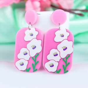 Beautiful Baby Pink Floral Design Rectangle Earrings