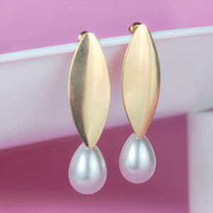 Ultimate Gold Plated Oval Pearl Dangler Earrings