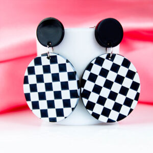 Black & White Checker Chess Board Design Ovel Earrings