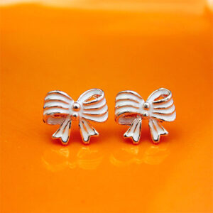 Cute Tiny Meenakari White Bow Tie Rose Gold Mismatched Stud Earrings