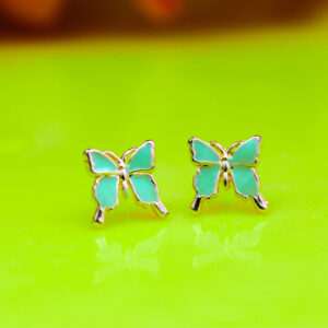 Cute Tiny Meenakari Butterfly Rode Gold Stud Earrings