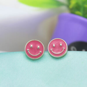 Cute Pink Colour Smiley Stud Earrings