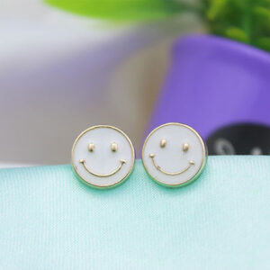 Cute White Colour Smiley Stud Earrings