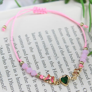 Cute Heart and Butterfly CZ stone Bracelet with Pink Beads