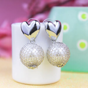 Dangler Heart with Pearl Netted Silver Earrings