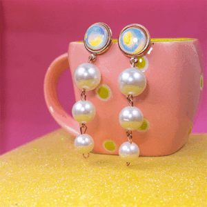 Elegant Moon Stone Triple Layer Pearl Earrings