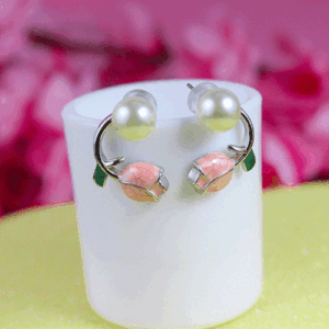 Silver Detachable Pearl with Beautiful Rose Earrings