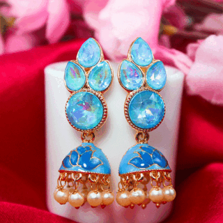 Mesmerizing Sky-Blue AD Stone Jhumka Earrings