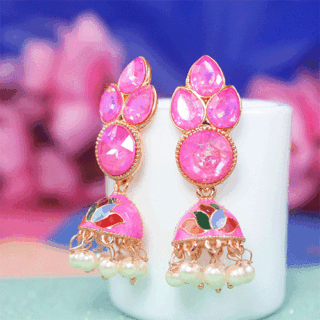 Mesmerizing Pink AD Stone Jhumka Earrings
