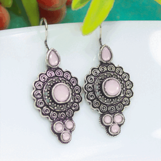 Enchanting Silver Oxidized Baby Pink AD Stone Earrings