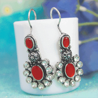 Enchanting Silver Oxidized Red AD Stone Earrings