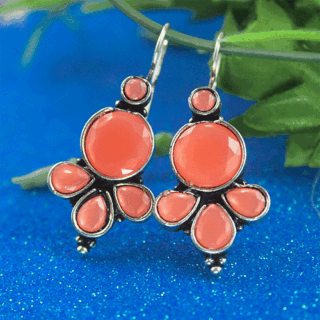 Enchanting Silver Oxidized Peach AD Stone Earrings