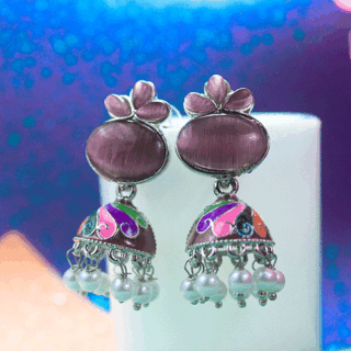 Tempting Purple Moon Stone Jhumka Earrings