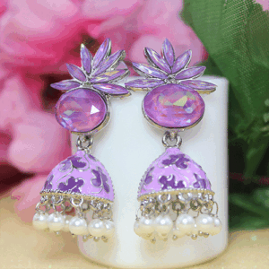Funky Tribal Purple AD Stone Jhumka Earrings