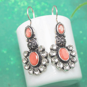 Enchanting Silver Oxidized Peach AD Stone Earrings