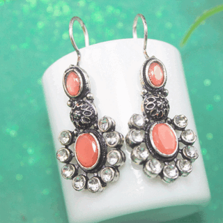Enchanting Silver Oxidized Peach AD Stone Earrings