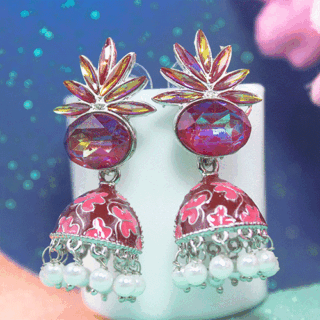 Funky Dark Purple AD Stone Jhumka Earrings