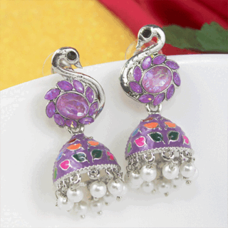 Beautiful Purple Silver AD Stone Jhumka Earrings