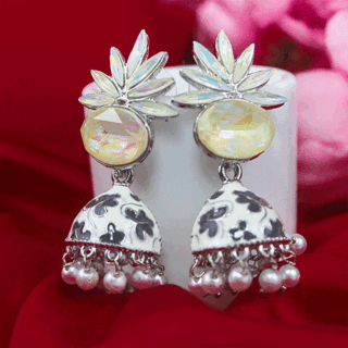 Funky White AD Stone Jhumka Earrings