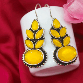 Silver Oxidized Yellow AD Stone Earrings