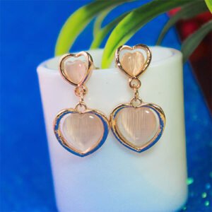 Lovely Heart Shaped Rose Gold Dangler Earrings